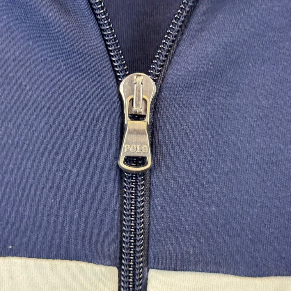Polo Ralph Lauren Mens Full Zip Track Jacket Navy Blue White Colorblock Large